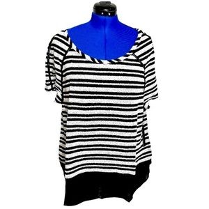NWT Tart 4X black/white stripe faux leather trim layered look hi-low sweater top